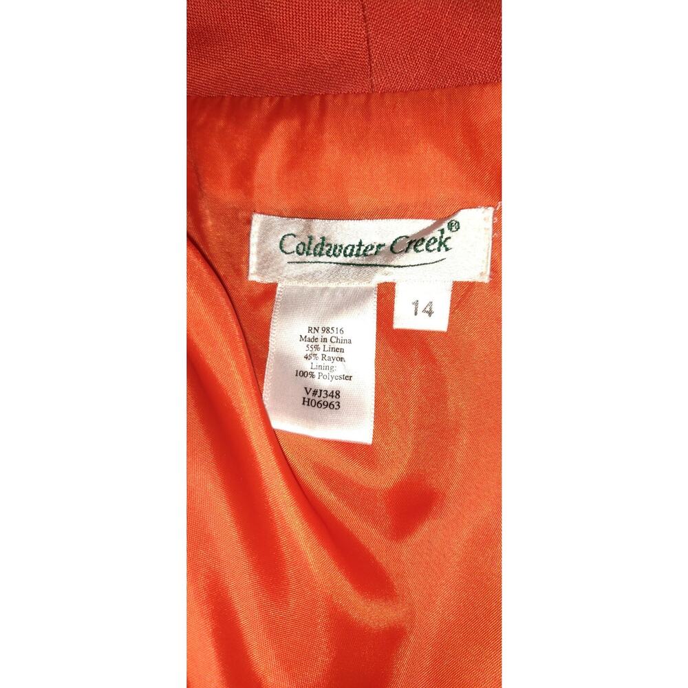 Coldwater Creek Orange Linen Blend Dress Sz 14 Mother Pearl Buttons Down FLAWS - Picture 13 of 16